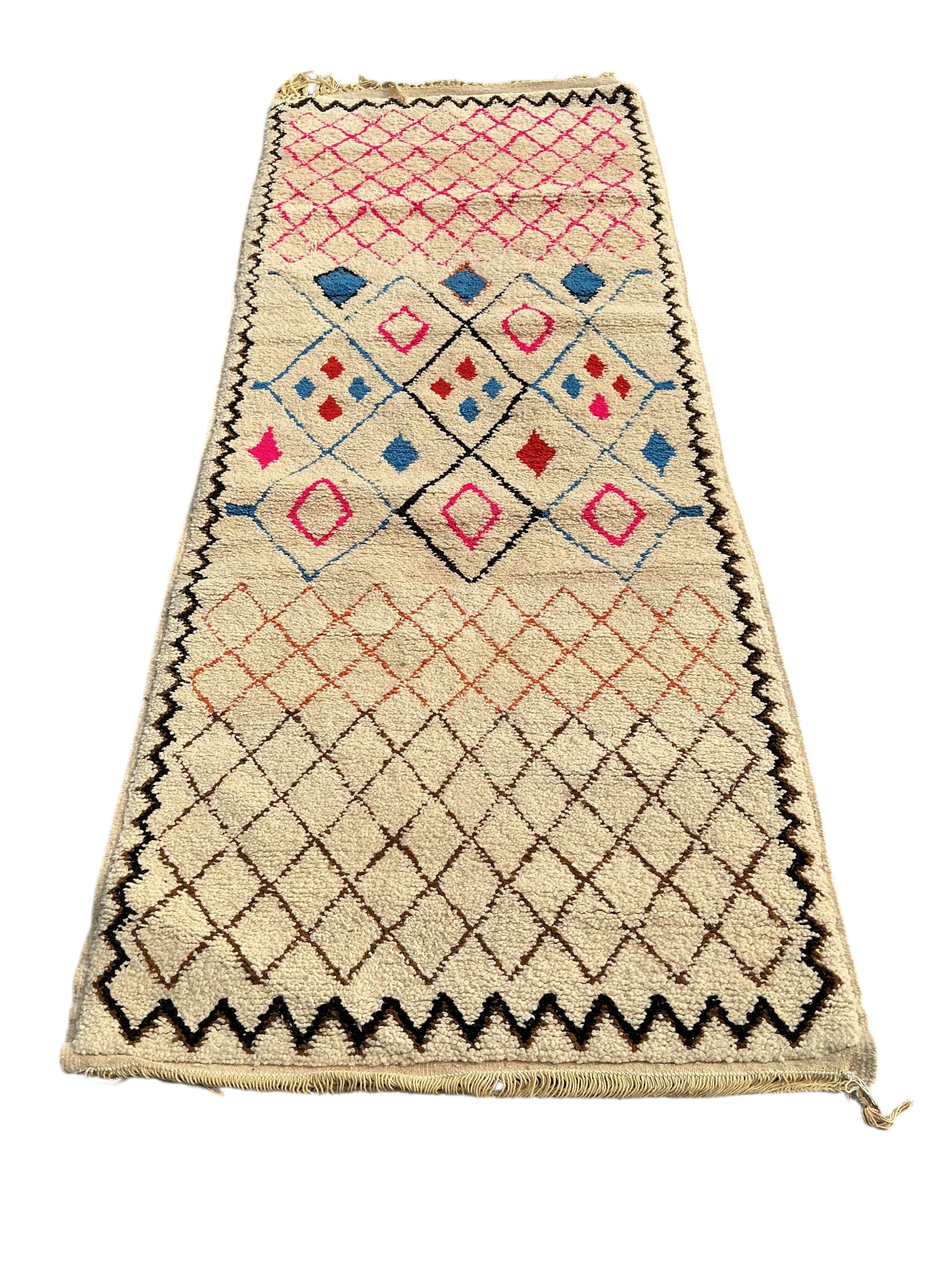 Two Moroccan wool runners, larger 260 x 100cm